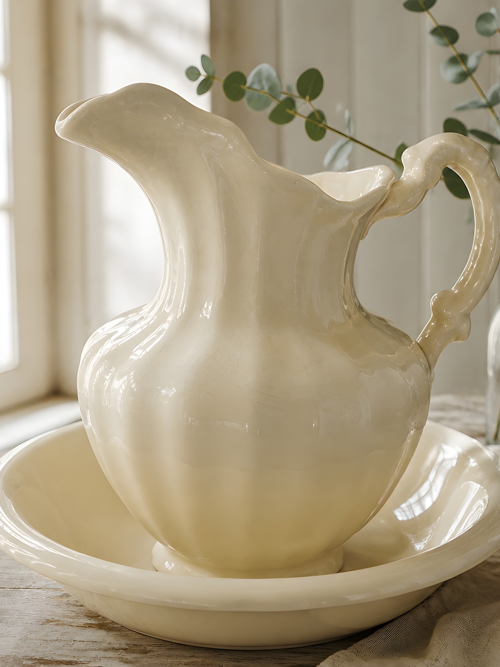 Classic Ceramic Pitcher and Basin Set - Cream